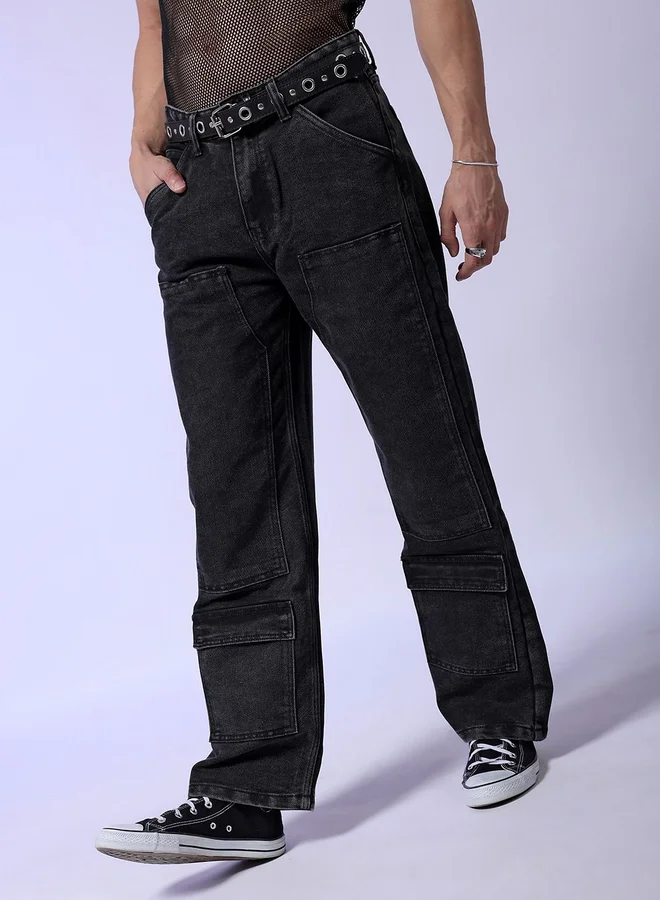 شركة المرآب الهندية جينز كارجو واسع بغسيل غامق