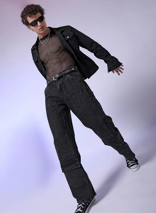 The Indian Garage Co The Indian Garage Co Men Dark Wash Baggy Cargo Jeans