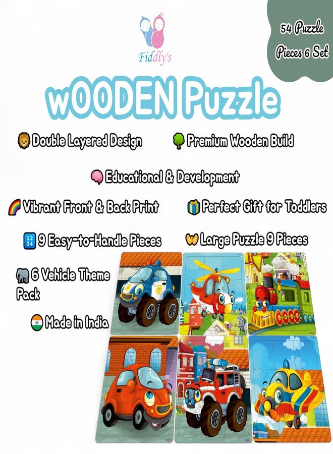 Fiddlys Wooden Jigsaw Puzzles for Kids & Children – 9 Pieces Each, Pack of 6|Double Layered Front & Back Print| Educational Toy for Boys & Girls Age 2 3 4 5 6 Year Old (Vehicles (Pack of 6)) - Image 3