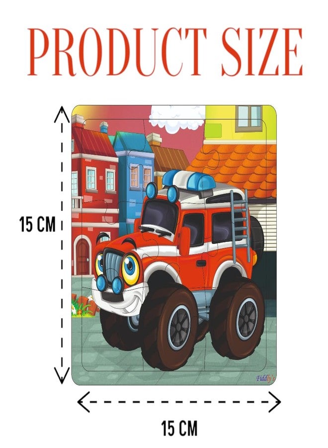 Fiddlys Wooden Jigsaw Puzzles for Kids & Children – 9 Pieces Each, Pack of 6|Double Layered Front & Back Print| Educational Toy for Boys & Girls Age 2 3 4 5 6 Year Old (Vehicles (Pack of 6)) - Image 2