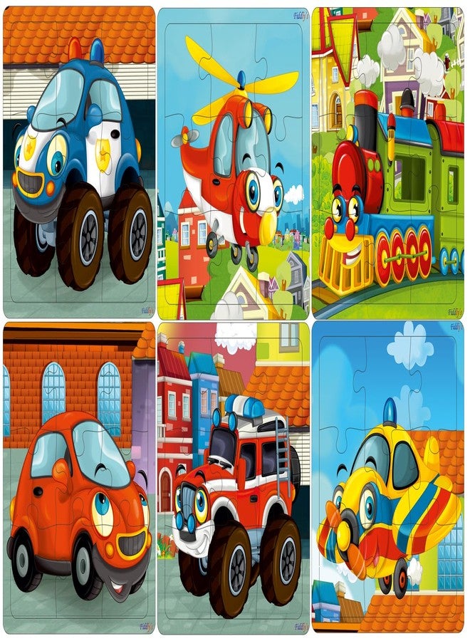 Fiddlys Wooden Jigsaw Puzzles for Kids & Children – 9 Pieces Each, Pack of 6|Double Layered Front & Back Print| Educational Toy for Boys & Girls Age 2 3 4 5 6 Year Old (Vehicles (Pack of 6)) - Image 1