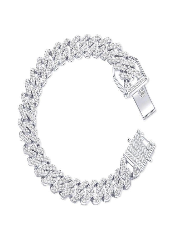 MIAMI Mc Stan bracelet for men Cuban Link Chain Silver Bracelet for boys Women girls gents Bracelets Iced Cubic Zirconia Stone diamond chain Bracelets Stainless Steel Ice Stylish Rapper M506 - Image 1