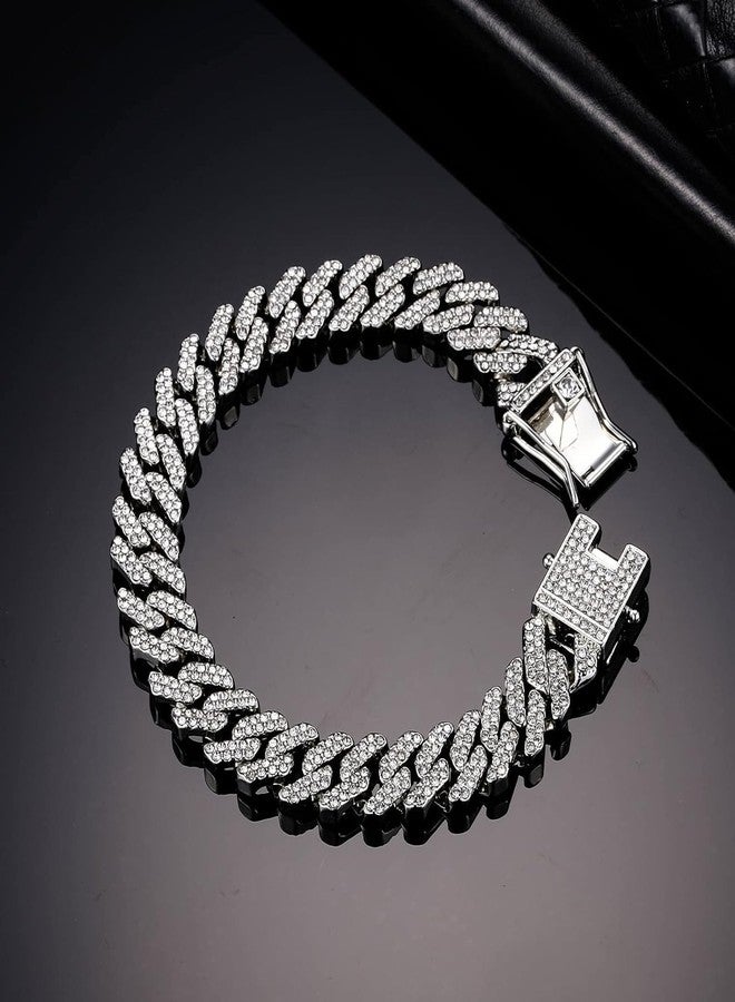 MIAMI Mc Stan bracelet for men Cuban Link Chain Silver Bracelet for boys Women girls gents Bracelets Iced Cubic Zirconia Stone diamond chain Bracelets Stainless Steel Ice Stylish Rapper M506 - Image 3