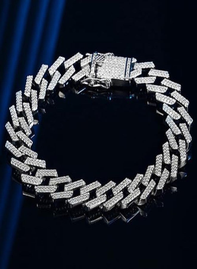 MIAMI Mc Stan bracelet for men Cuban Link Chain Silver Bracelet for boys Women girls gents Bracelets Iced Cubic Zirconia Stone diamond chain Bracelets Stainless Steel Ice Stylish Rapper M506 - Image 4