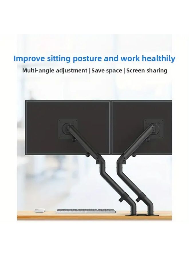 Heavy Duty Dual Monitor Arm Stand Black Full Motion Gas Spring Desk Mount - Image 1