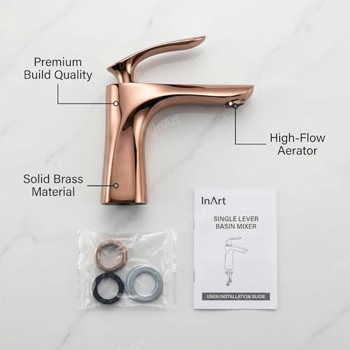 InArt Single Lever Basin Mixer - Rose Gold | Deck Mount | Plated Finish | Brass Material | Colour (Rose Gold) - Image 2