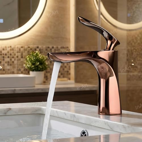 InArt Single Lever Basin Mixer - Rose Gold | Deck Mount | Plated Finish | Brass Material | Colour (Rose Gold) - Image 4