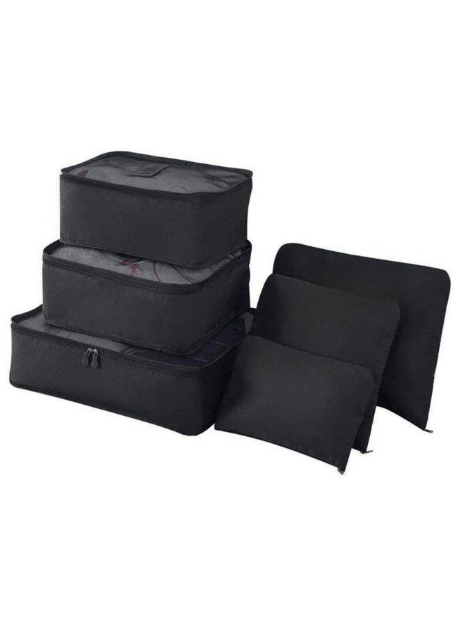 6 Pcs Travel Organizer Storage Bags Suitcase Packing Cubes Cases Portable Wardrobe Luggage Clothes Shoe Pouch Fold (Black) - Image 1