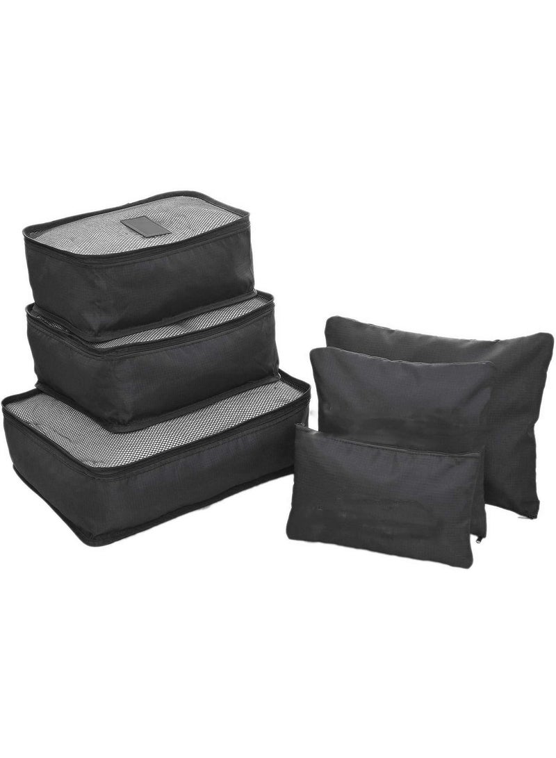 6 Pcs Travel Organizer Storage Bags Suitcase Packing Cubes Cases Portable Wardrobe Luggage Clothes Shoe Pouch Fold (Black) - Image 2