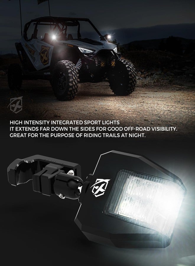 Xprite UTV Side View Mirrors Aluminum w/LED Spot Lights Clear Lens Compatible with 1.75"-2" Roll Cage Bar for Pioneer Polaris RZR SXS Can Am X3 Kawasaki Teryx Mule Yamaha Rhino Wolverine - Image 3