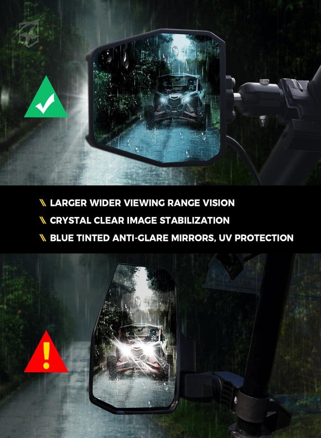 Xprite UTV Side View Mirrors Aluminum w/LED Spot Lights Clear Lens Compatible with 1.75"-2" Roll Cage Bar for Pioneer Polaris RZR SXS Can Am X3 Kawasaki Teryx Mule Yamaha Rhino Wolverine - Image 2