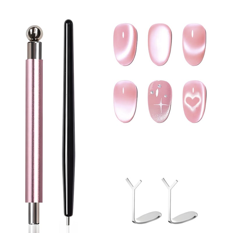 uadbau 4-Piece Cat Eye Magnet Set â€“ Black Bead-Attracting Nail Magnet Pen & Heart-Shaped Magnet for Nails, Nail Magnets for Nail Art, Cat Eye Magnet for Nail Art, Perfect for Home DIY, Nail Art Design - Image 1