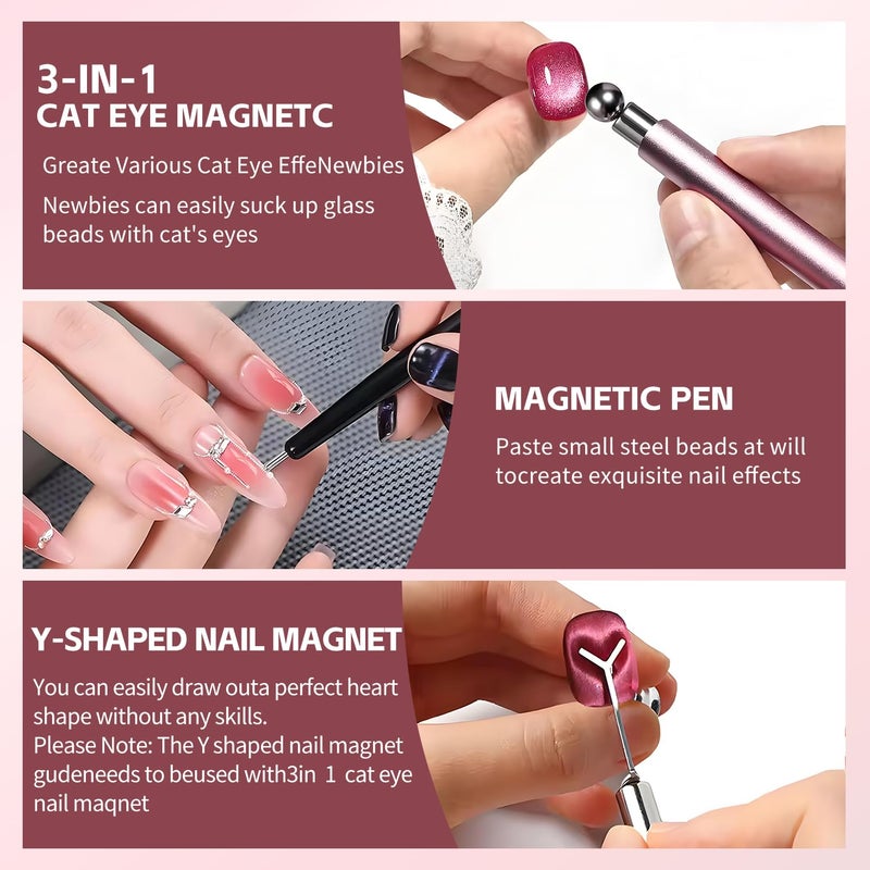 uadbau 4-Piece Cat Eye Magnet Set â€“ Black Bead-Attracting Nail Magnet Pen & Heart-Shaped Magnet for Nails, Nail Magnets for Nail Art, Cat Eye Magnet for Nail Art, Perfect for Home DIY, Nail Art Design - Image 4