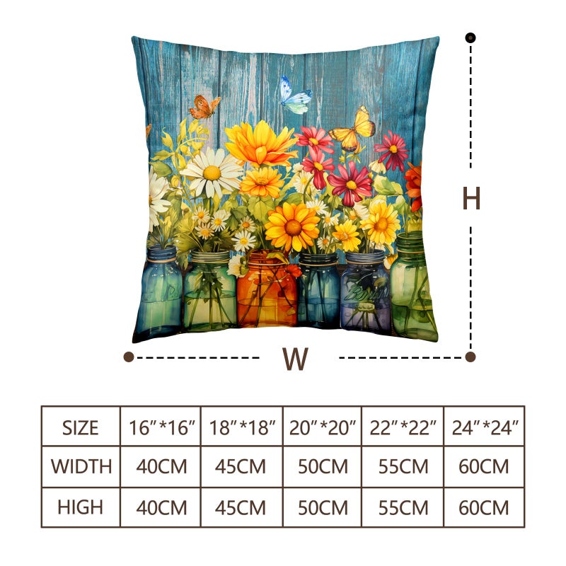 Wnoesat Daisy Vase Pillow Covers 18x18 Set of 2 Rustic Floral Sunflower Wood Board Decorative Throw Pillow Cases Spring Summer Vintage Flowers Outdoor Pillowcase for Farmhouse Couch Sofa Decor - Image 4