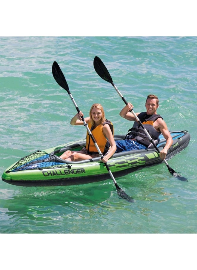 INTEX - INTEX 68306EP Challenger K2 Inflatable Kayak Set: Includes Deluxe 86in Aluminum Oars and High-Output Pump Adjustable Seat with Backrest Removable Skeg 2-Person 400lb Weight Capacity - Image 1