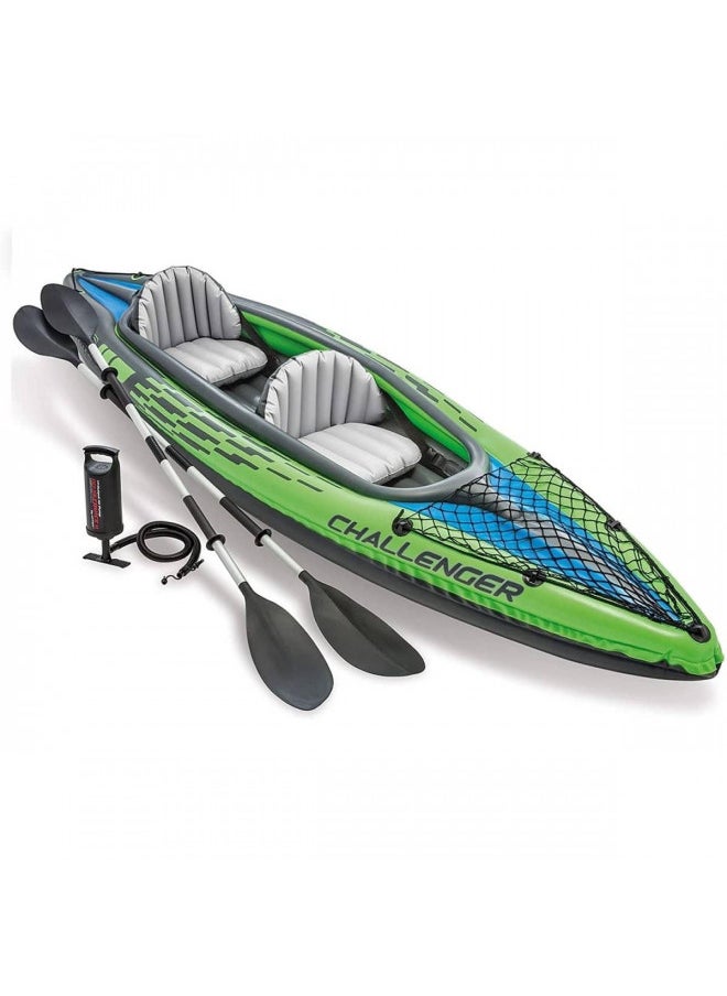 INTEX - INTEX 68306EP Challenger K2 Inflatable Kayak Set: Includes Deluxe 86in Aluminum Oars and High-Output Pump Adjustable Seat with Backrest Removable Skeg 2-Person 400lb Weight Capacity - Image 1