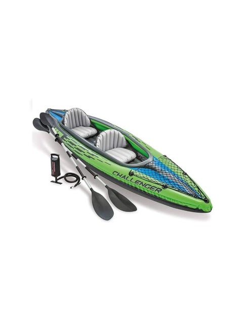 INTEX 68306EP Challenger K2 Inflatable Kayak Set: Includes Deluxe 86in Aluminum Oars and High-Output Pump Adjustable Seat with Backrest Removable Skeg 2-Person 400lb Weight Capacity
