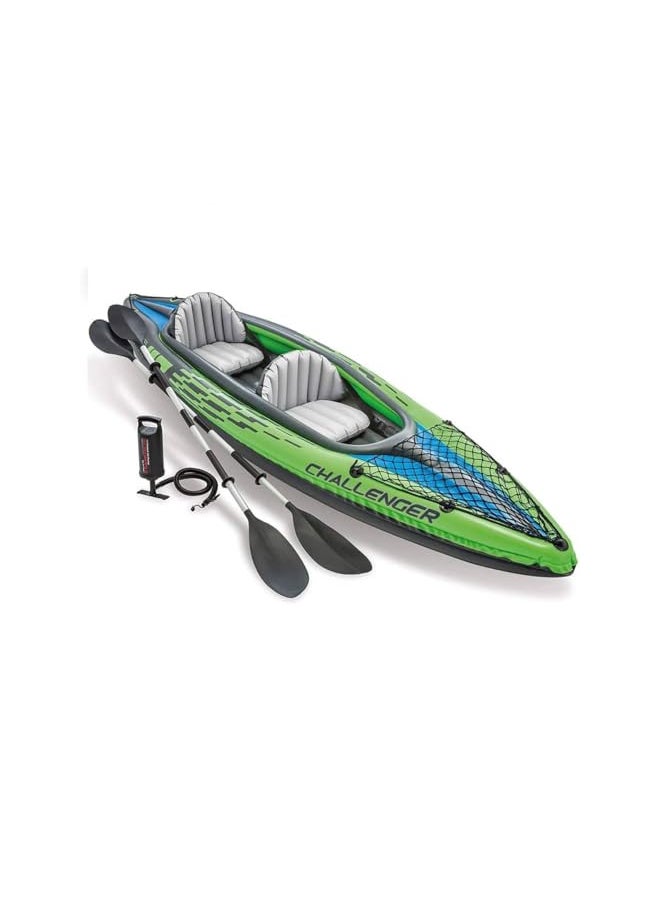 INTEX - INTEX 68306EP Challenger K2 Inflatable Kayak Set: Includes Deluxe 86in Aluminum Oars and High-Output Pump Adjustable Seat with Backrest Removable Skeg 2-Person 400lb Weight Capacity - Image 1