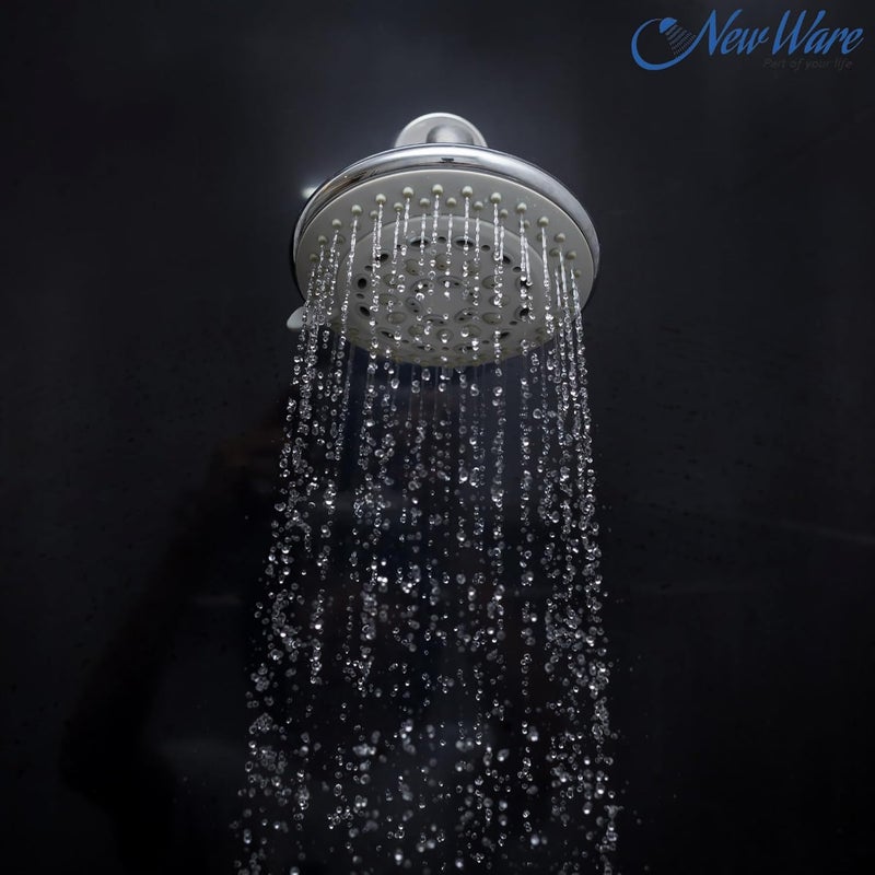 NEW WARE طقم دش علوي فاخر NEW WARE مع 6 خيارات تدفق مختلفة وذراع دش دائري نحاسي بقطر 7 بوصات بتشطيب كروم للحمام - Image 2