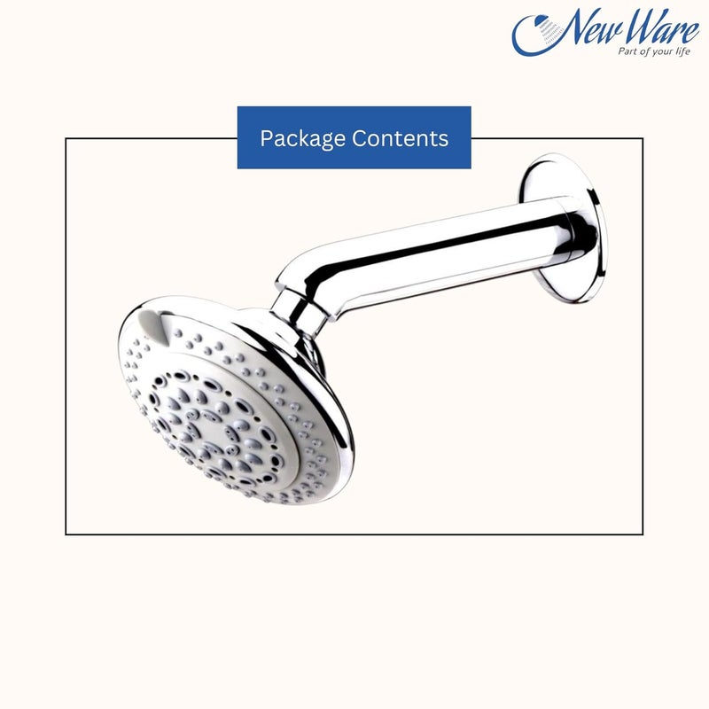 NEW WARE طقم دش علوي فاخر NEW WARE مع 6 خيارات تدفق مختلفة وذراع دش دائري نحاسي بقطر 7 بوصات بتشطيب كروم للحمام - Image 5