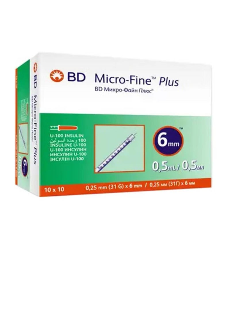 BD Micro Fine Plus Insulin Syringe, size 0.5ml - 6mm box/100 - Image 1