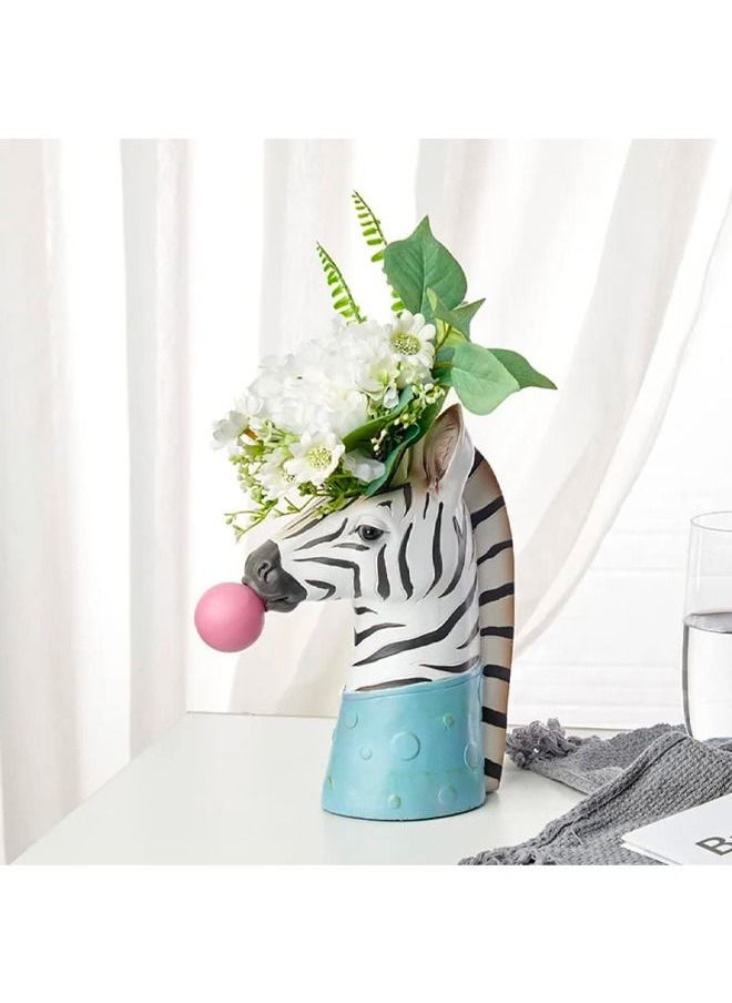 BLUE CORAL Zebra Blowing Bubbles Creative Vase Decoration Art Vase Artificial Flower Vase Dried Home Living Room Table Art Statue  - Image 2