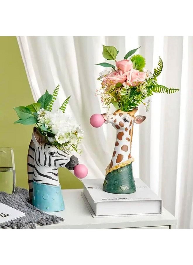 BLUE CORAL Zebra Blowing Bubbles Creative Vase Decoration Art Vase Artificial Flower Vase Dried Home Living Room Table Art Statue  - Image 3