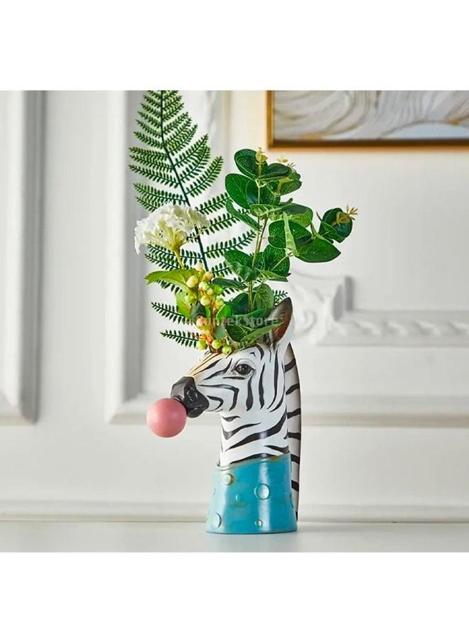 BLUE CORAL Zebra Blowing Bubbles Creative Vase Decoration Art Vase Artificial Flower Vase Dried Home Living Room Table Art Statue  - Image 1