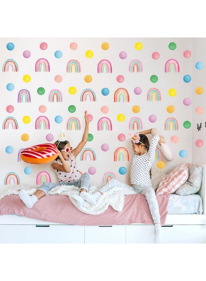 Decowall ملصقات حائط Dsl8059 منقطة وقوس قزح ديكور غرفة نوم أطفال حضانة تقشير عصا فينيل دائرية غرفة معيشة بنات قطع قابلة للإزالة فن بوهو غرفة لعب ألوان مائية طفل - Image 4