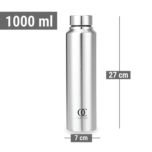 Omichef Hi-Rise Stainless Steel Single Wall 1000ML, Fridge Water Bottle |BPA Free | Leak-Proof, Best for School/Office/Home/College (Silver (Pack Of 6)) - Image 3