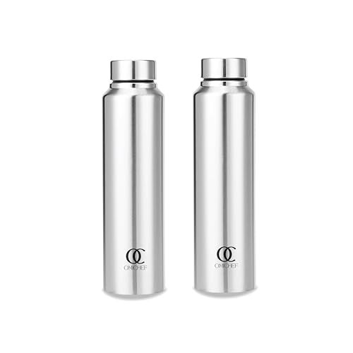 Omichef Hi-Rise Stainless Steel Single Wall 1000ML, Fridge Water Bottle |BPA Free | Leak-Proof, Best for School/Office/Home/College (Silver (Pack Of 6)) - Image 1
