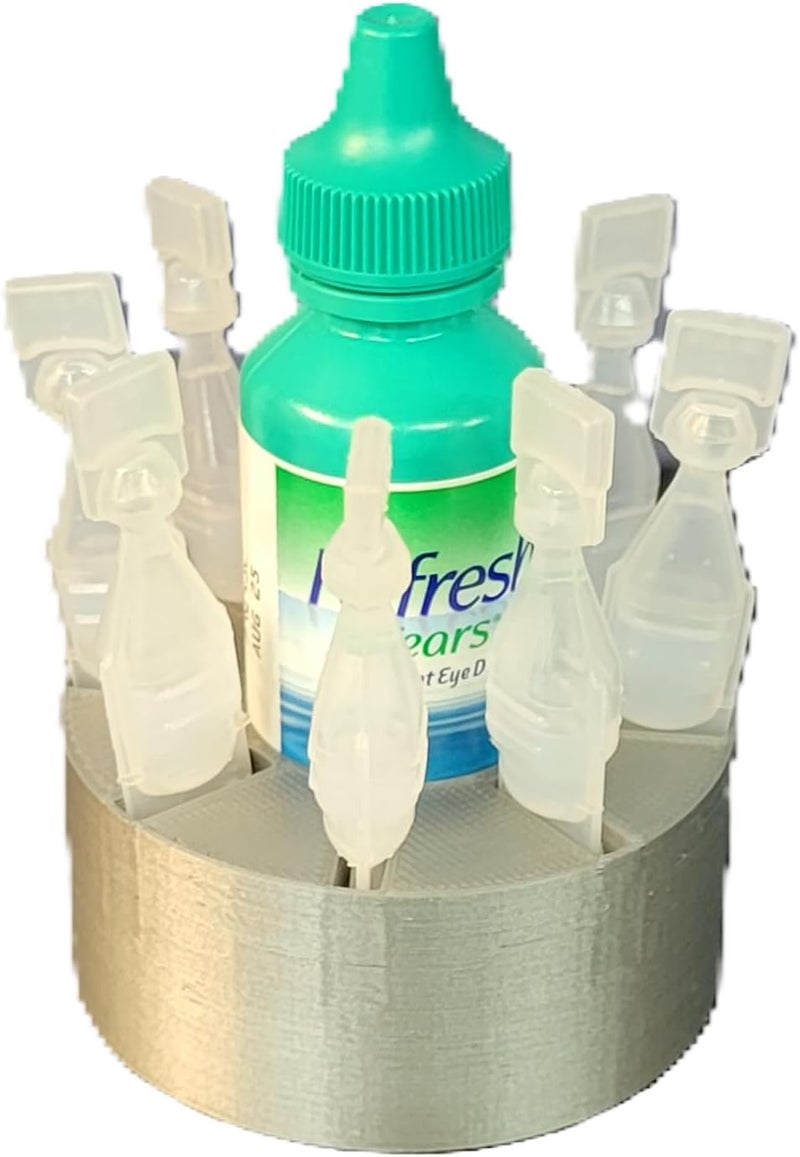 Znet3D Eye Drops Holder for vials and Bottle - Holds Eight (8) Disposable Vials and One (1) Eye Drop Bottle (Silver) - Image 1