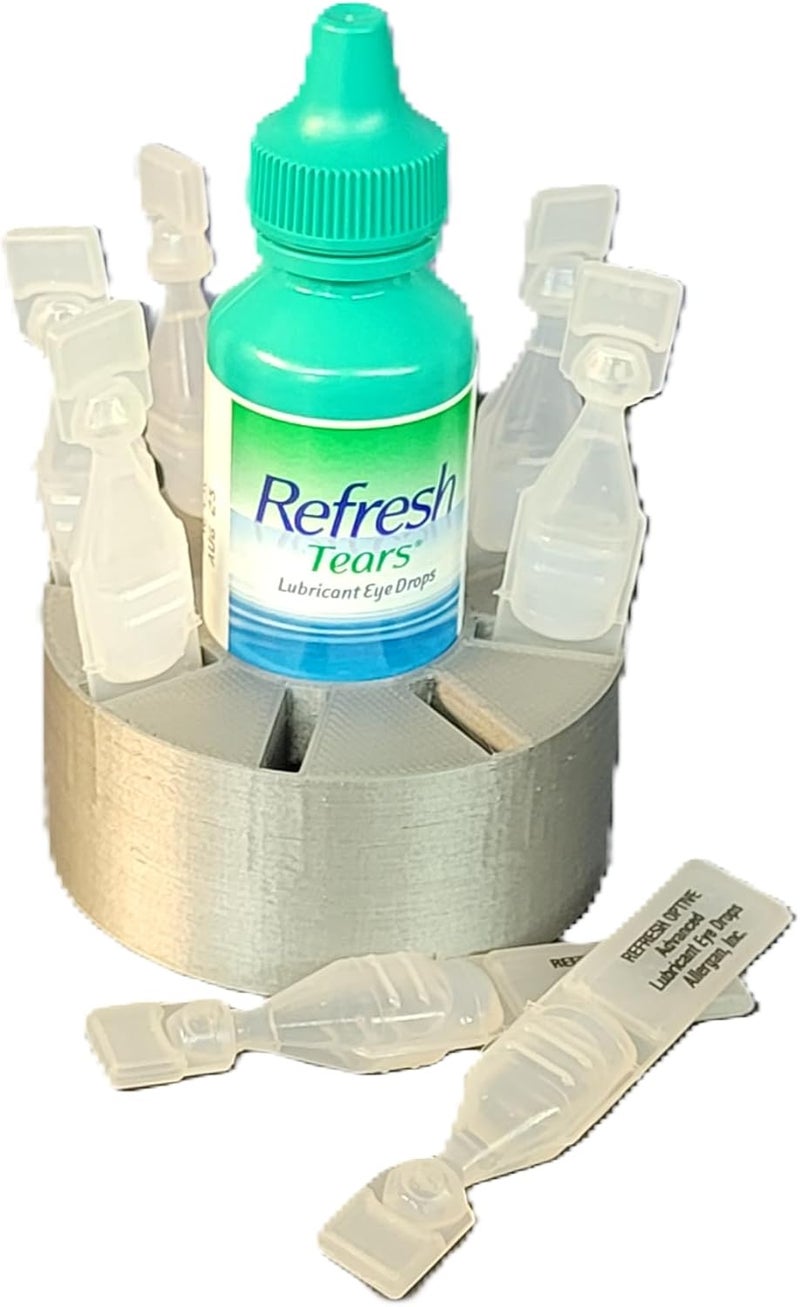 Znet3D Eye Drops Holder for vials and Bottle - Holds Eight (8) Disposable Vials and One (1) Eye Drop Bottle (Silver) - Image 2