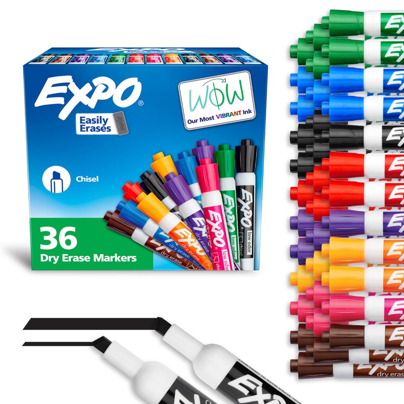 EXPO Chisel Tip Dry Erase Markers Low-Odor Assorted Colors Pack of 36 - Ideal for Classrooms Offices and Homes - Image 1
