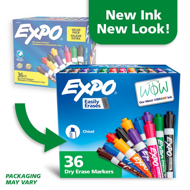 EXPO Chisel Tip Dry Erase Markers Low-Odor Assorted Colors Pack of 36 - Ideal for Classrooms Offices and Homes - Image 2