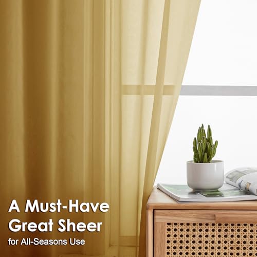 OVZME Gold Sheer Curtains 54 Inches Long 2 Panels - Soft Light Filtering Window Sheer Panels for Living Room/Bedroom, Top Dual Rod Pocket, 1 Pair, Each 42Wx54L Inches - Image 2