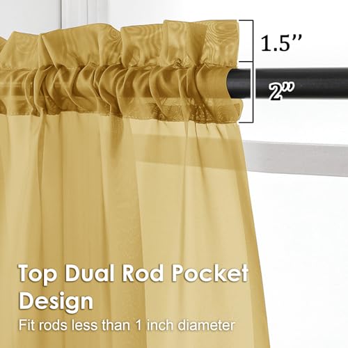 OVZME Gold Sheer Curtains 54 Inches Long 2 Panels - Soft Light Filtering Window Sheer Panels for Living Room/Bedroom, Top Dual Rod Pocket, 1 Pair, Each 42Wx54L Inches - Image 3