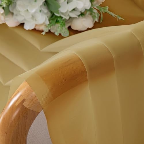 OVZME Gold Sheer Curtains 54 Inches Long 2 Panels - Soft Light Filtering Window Sheer Panels for Living Room/Bedroom, Top Dual Rod Pocket, 1 Pair, Each 42Wx54L Inches - Image 5
