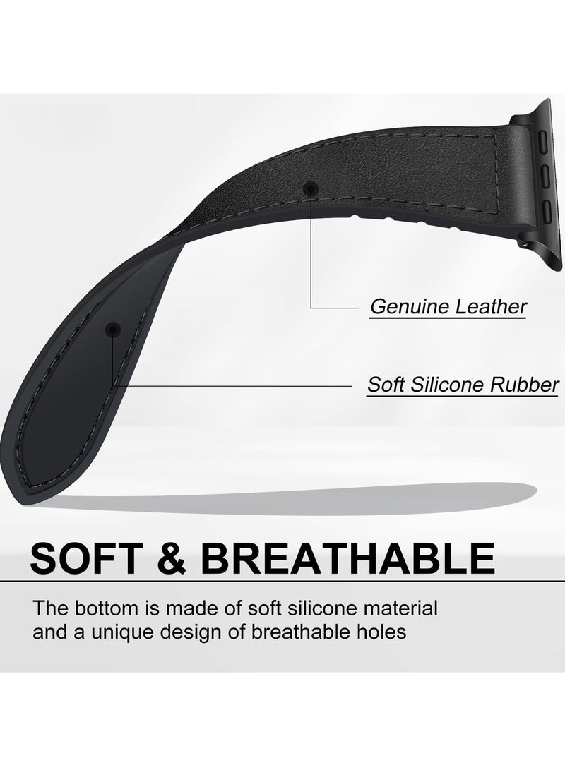 Magnetic Leather Watch Band for Apple Watch, Compatible with 49mm 45mm 44mm 42mm, Genuine Leather Strap with Magnetic Buckle, Fits for Apple Watch Ultra 9 8 7 Series, Black - Image 4