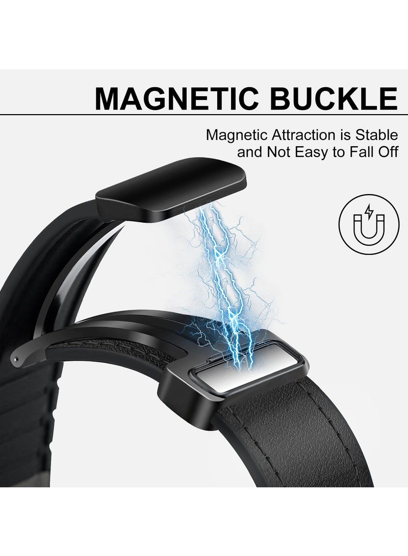 Magnetic Leather Watch Band for Apple Watch, Compatible with 49mm 45mm 44mm 42mm, Genuine Leather Strap with Magnetic Buckle, Fits for Apple Watch Ultra 9 8 7 Series, Black - Image 3