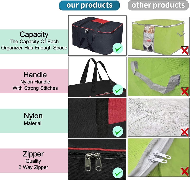 Storite Nylon Big Underbed Storage Bag Moisture Proof Cloth Organiser with Zippered Closure and Handle(BlackRed, 54x46x28cm) Rectangular - Image 4