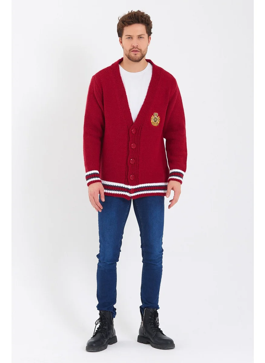 Cool Tarz Cool Style Men's Claret Red Embroidered Buttoned Knitwear CARDIGAN-TRZ3451R02S