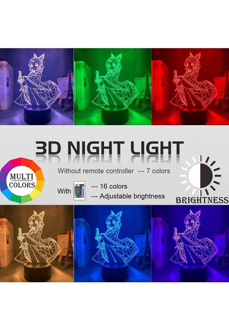 althiqahkey 3D Illusion Light LED Night Light Anime Demony Solder Kocho Kanae Manga Kocho Kanae for Bedroom Decor Kimetsu No Yaiba Kids Birthday Gift Children's Birthday Ramadan Gifts  - Image 2