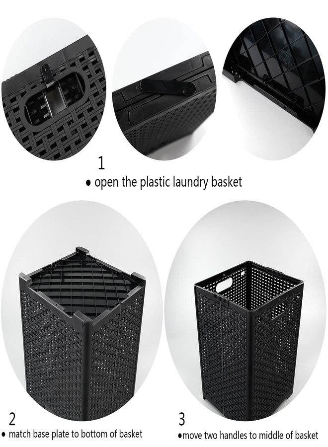 Begale 2-Pack 42 L Folding Plastic Laundry Baskets, Collapsible Laundry Hamper, Large Storage Basket, Black - Image 3