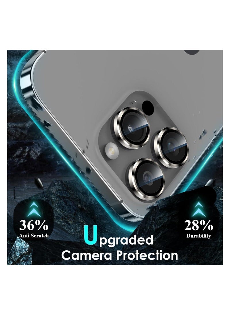 حامي عدسة الكاميرا متوافق مع آيفون 15 برو/آيفون 15 برو ماكس، [1 تركيب] واقي شاشة زجاجي مقسى غلاف كاميرا معدني فردي (تيتانيوم طبيعي) - Image 2