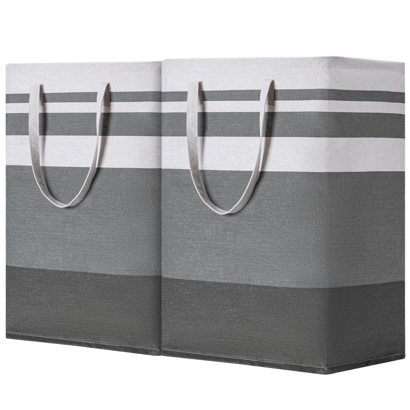 BOOMIBOO 2 Pack Large Laundry Basket,Waterproof Freestanding Laundry Hamper,Collapsible Clothes Basket with Easy Carry Handles in Laundry Room Bathroom Bedroom Dorm,Gradient Grey,75L - Image 1