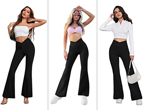 COPYLEAF Women's Flare Yoga Pants with Pockets-V Crossover High Waisted Bootcut Yoga Leggings-Flare Bell Bottom Workout Gym Leggings Black - Image 5
