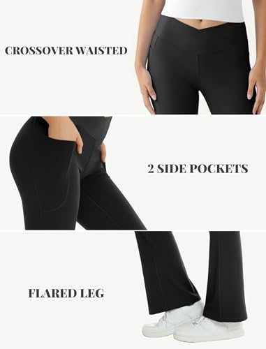 COPYLEAF Women's Flare Yoga Pants with Pockets-V Crossover High Waisted Bootcut Yoga Leggings-Flare Bell Bottom Workout Gym Leggings Black - Image 4