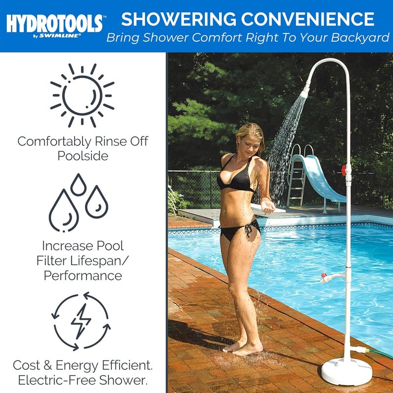 Swimline HYDROTOOLS Tube Style 7 Foot Poolside Shower, Adjustable Head & Foot Tap Spigot With Valve Controls, Standard Garden Hose, Environmentally Friendly, Outdoor Backyard Poolside Beach Spa - Image 3