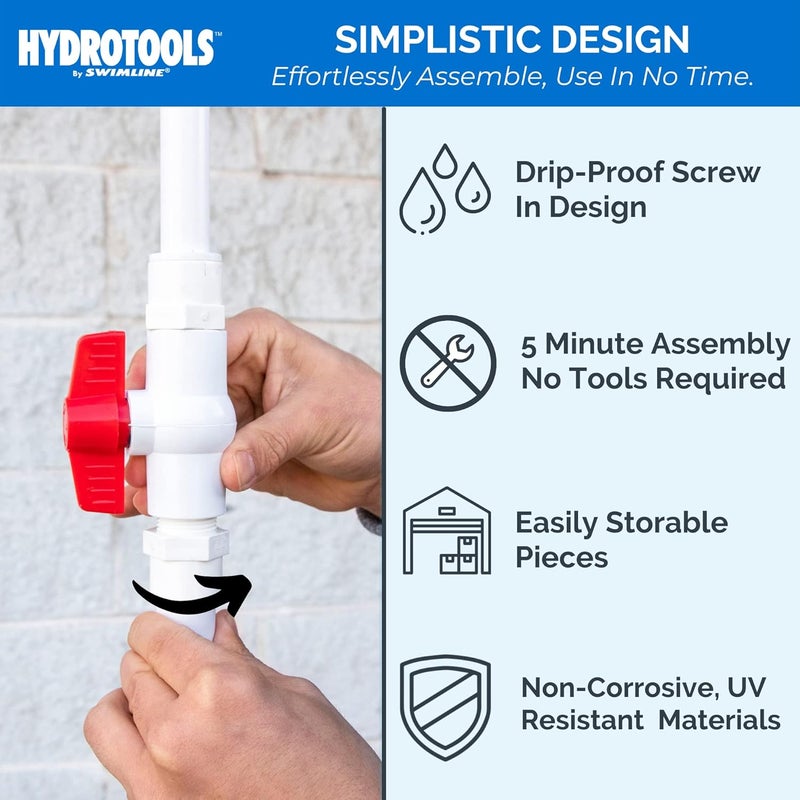 Swimline HYDROTOOLS Tube Style 7 Foot Poolside Shower, Adjustable Head & Foot Tap Spigot With Valve Controls, Standard Garden Hose, Environmentally Friendly, Outdoor Backyard Poolside Beach Spa - Image 4